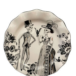 Halloween VICTORIAN SKELETON Salad Plate Set of 4 Scalloped POTTER'S STUDIO New